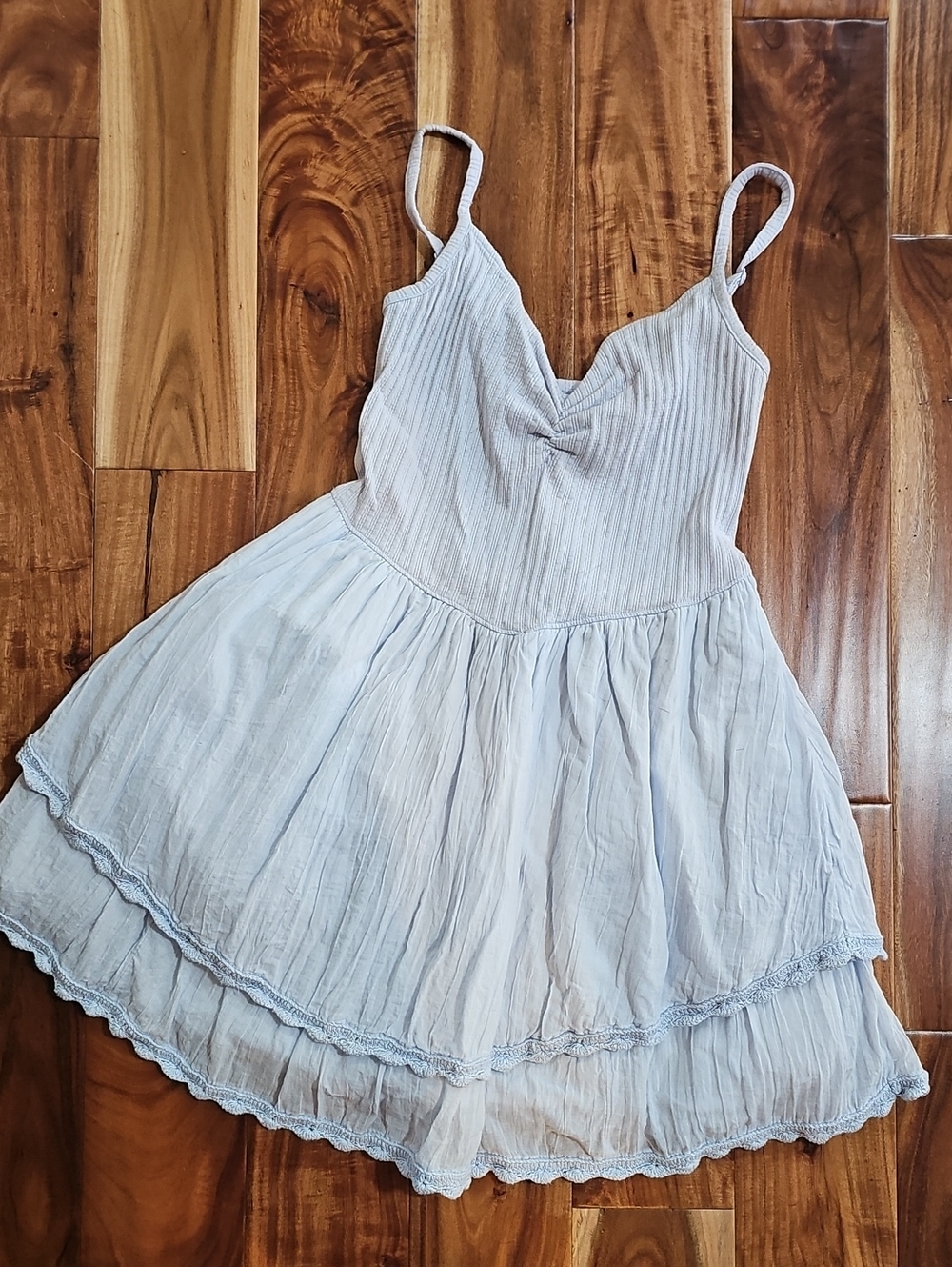 aerie Light Blue Tiered Spaghetti Strap Mini Dress